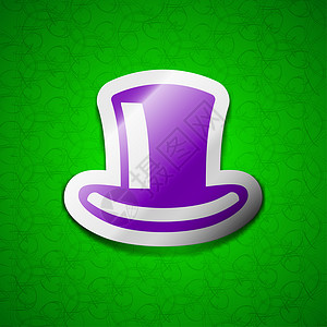 圆柱形帽子图标符号 绿色背景上的彩色粘贴符号标签背景图片