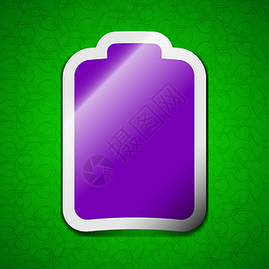 封面图标电池空了 低电量图标标志 绿色背景上的符号别致彩色粘滞标签背景