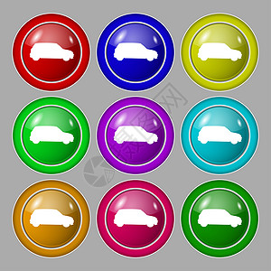 9圆彩色按钮上的吉普车图标符号轿车商业运输交通卡车艺术车皮越野插图旅行背景