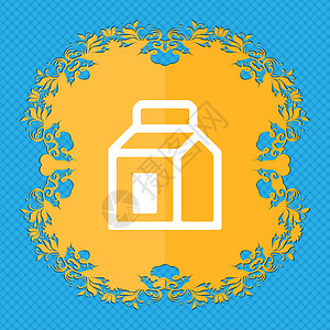 牛奶 果汁 饮料 酒类 卡通包装 花粉平板设计 以蓝色的抽象背景为蓝色版面 并放置文字位置背景图片