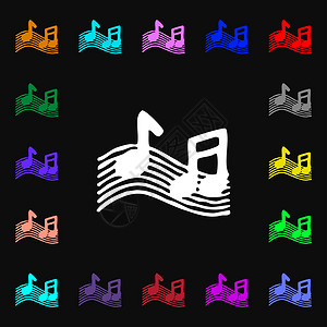 音符 音乐 铃声图标符号 您设计的很多彩色符号气氛立体声音乐播放器制作者收音机乐器记录电脑娱乐光盘背景