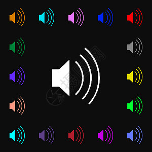 音量 声音图标标志 您设计的很多彩色符号音乐插图按钮界面控制金属技术背景图片