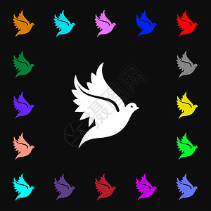 鸟图标鸽形图标符号 您的设计有许多多彩的符号背景