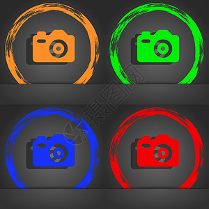 照片摄像头图标符号 时尚现代风格 橙色 绿色 蓝色 绿色设计背景图片