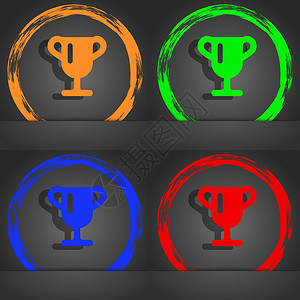 优胜者杯 获奖者颁奖 奖杯图标符号 时尚的现代风格 在橙色 绿色 蓝色 绿色设计背景图片