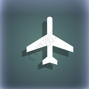 航空图标蓝绿色抽象背景上的飞机图标符号 带有文本的阴影和空间标签车辆航班织物管家航空飞行商业护照手提箱背景