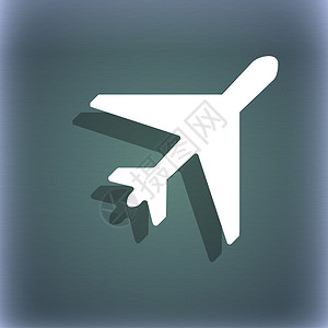 管家图标蓝绿色抽象背景上的飞机图标符号 带有文本的阴影和空间收藏飞行飞行员车辆速度手提箱航空螺旋桨旅行商业背景