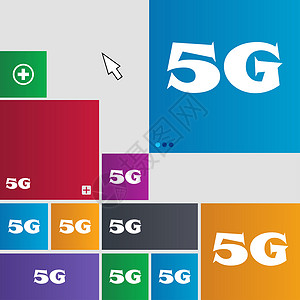 5G 符号图标 移动电信技术符号 一组彩色按钮电话框架标准边界令牌插图数据互联网质量标签背景图片