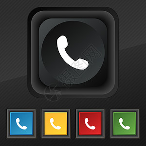 电话 支持 呼叫中心图标符号 在黑纹理上为您设计5个彩色 时髦的按钮背景图片