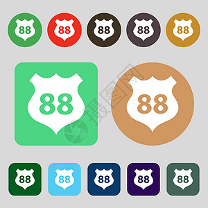 88号公路路标标志 12个彩色按钮 平面设计背景图片