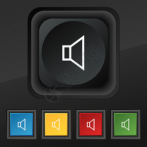 音量 声音图标符号 在黑色纹理上为您设计一套五色 时髦的按钮金属控制界面音乐技术插图背景图片