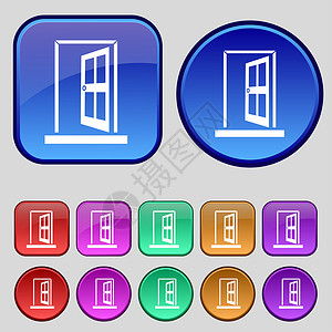 门口图标门 输入或退出图标符号 一组12个旧按钮 用于设计框架插图徽章创造力房子质量入口标签房间背景
