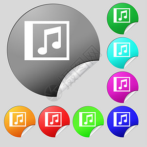 播放器框音频 MP3 文件图标符号 一组八个多色圆环按钮 标签软件用户文件夹电脑音乐播放器网站表格插图下载音乐背景
