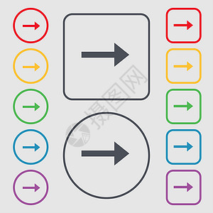 向右箭头 下一个图标符号 圆形上的符号和带边框的平方按钮网络导航令牌海豹光标互联网邮票用户徽章标签背景图片