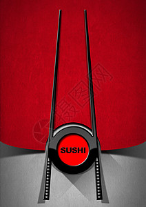 寿司菜单设计横幅插图阴影餐厅食物圆圈餐具广告美食标识背景图片