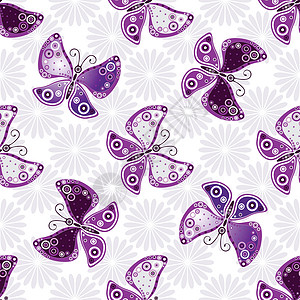 紫蝴蝶的无缝花卉形态背景图片