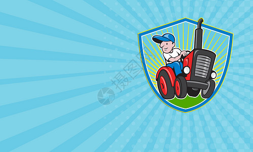 卡通农民素材农民驾驶微弱拖拉机卡通车背景