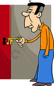 门钥匙带主卡通人物插画