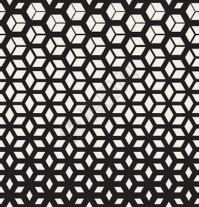 无矢量接缝黑白几何 立方形形状线半通网格模式纺织品蕾丝白色正方形包装装饰过渡打印菱形风格背景图片