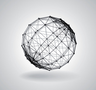 Wireframe 多边形元素矢量插图数据原子格子线条全球网络白色圆圈医疗技术背景图片