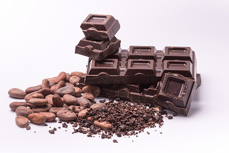可碎粒巧克力可可种子粮食核心巧克力片可可种子木头农产品生物生食背景