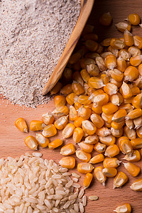 整粒Gluten 免费成分麸皮腹腔静物小麦玉米生物生活面粉米饭产品背景