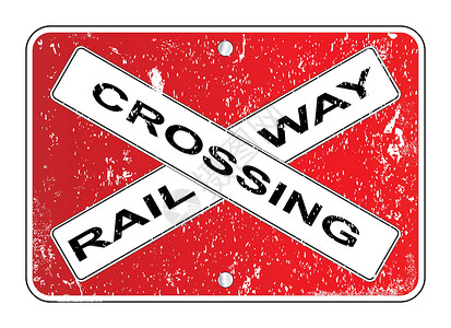 公路铁路两用桥跨铁路交叉标志艺术品盎司艺术插图绘画火车红色穿越插画