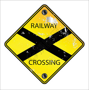 公路铁路两用桥黄铁路交叉标志空白石头黄色艺术警告钻石正方形绘画交通火车插画