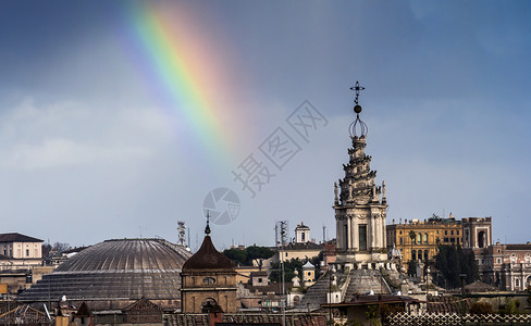 城市彩虹素材罗马上空的彩虹背景