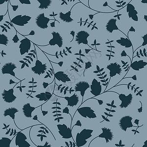 向向花图案 矢量无缝纹理花瓣织物野花绘画叶子水彩墙纸蓝色纺织品花园背景图片