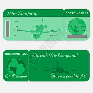 班级名片航空公司登机牌的变体 孤立在白色背景上的绿色票设计图片