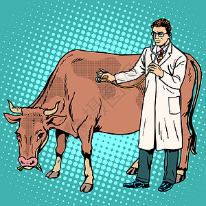 兽医牛兽医治疗牛养牛场动物药品插画