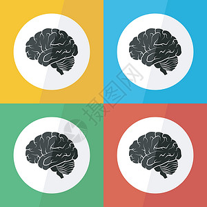 不同颜色背景 侧视图 上的大脑图标 平面设计 用于脑部疾病 缺血性中风 出血性中风 脑肿瘤等插画