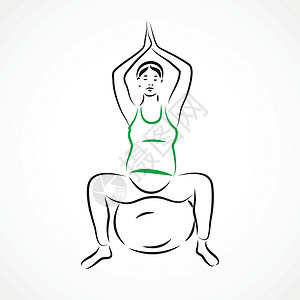 孕妇做瑜伽运动莲花在健身球上摆姿势设计图片