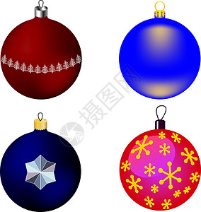 圣诞小球矢量图像四个圣诞树玩具插画