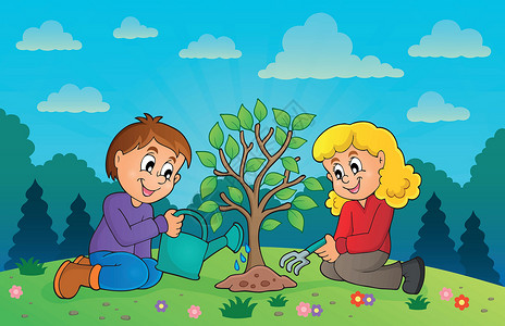 儿童植树主题图象3背景图片