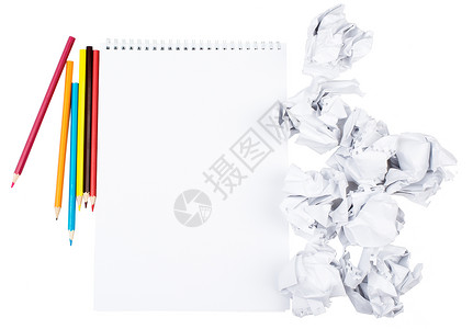 纸质折叠纸球纸空白卡片蜡笔广告笔记本名片办公室铅笔背景图片