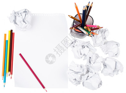 纸质折叠纸球纸蜡笔空白卡片广告铅笔办公室笔记本名片背景图片