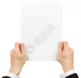 持有空纸的商务人士空白笔记纸夹克专辑工作笔记白色商务手臂袖子背景图片