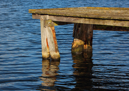 带深水反射的木阳码头端背景图片