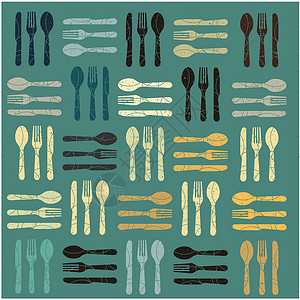 切缩图案餐厅餐具食物勺子餐饮设计元素款待用餐插图背景图片