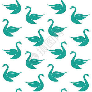 鹅翅膀向量无缝图案 白底墙上有蓝天鹅羽毛插图夫妻荒野艺术打印织物纺织品动物蓝色设计图片