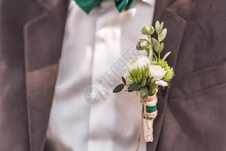 简约袖扣领带婚礼新娘男性仪式手表套装衣服花束背景图片