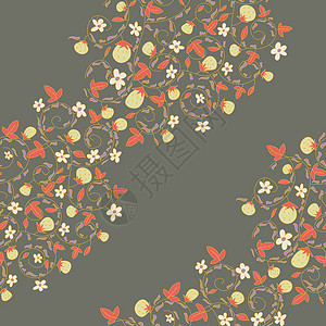 带草莓 果莓的无缝矢量模式叶子插图打印装饰品浆果水果纺织品水彩食物季节背景图片