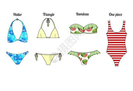 四套不同的泳衣的时装插图背景图片