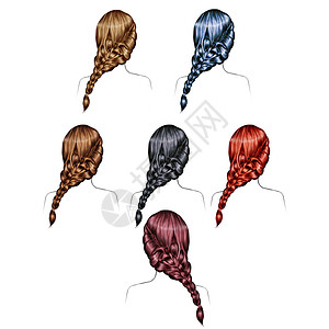 女人发型的插图女人的头发套装收藏金发女郎美发红发化妆品女性化理发师女士沙龙黑色染料背景图片
