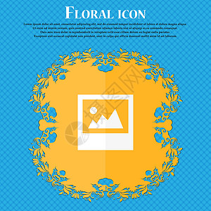 文件 JPG 图标 蓝色抽象背景上的花卉平面设计 并为您的文本放置了位置 韦克托邮票徽章星星按钮格式创造力标签插图图片导航背景图片