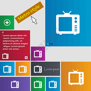 电视界面旧电视 电视图标符号 buttons 带有光标指针的现代界面网站按钮 矢量插画