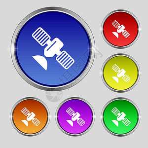 卫星图标符号 亮彩色按钮上的圆形符号 矢量导航插图技术科学背景图片