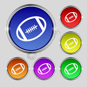 美国足球图标符号 亮彩色按钮上的圆形符号 矢量团队运动闲暇橄榄球游戏插图背景图片